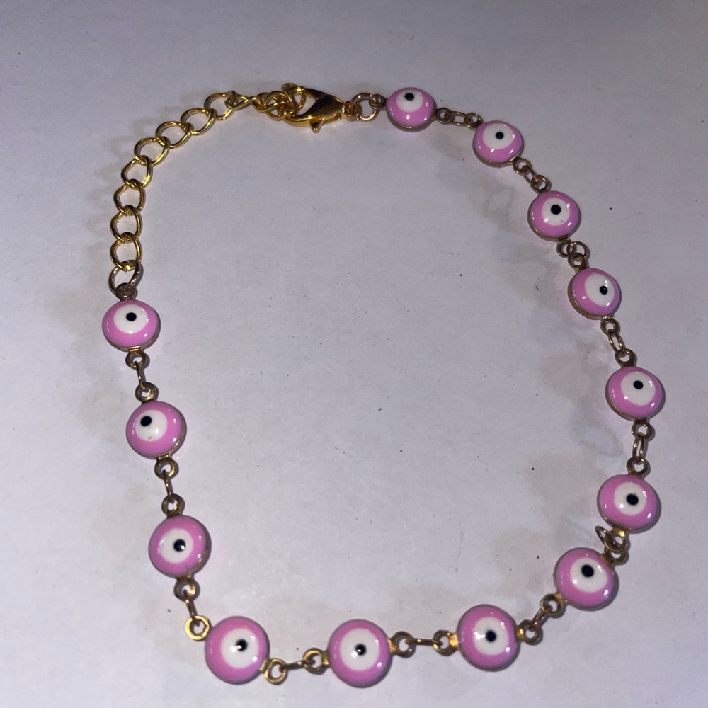 Gold Chain Pink Evil Eye Station Bracelet